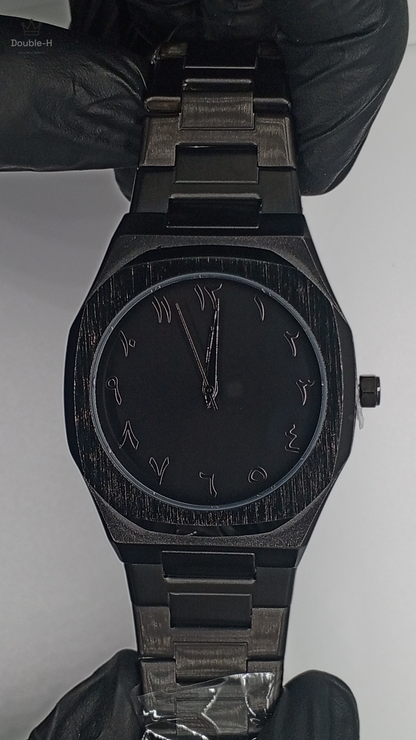 Black Arabic Aura Stainless Steel Watch – Elegant Arabic Numerals Dial