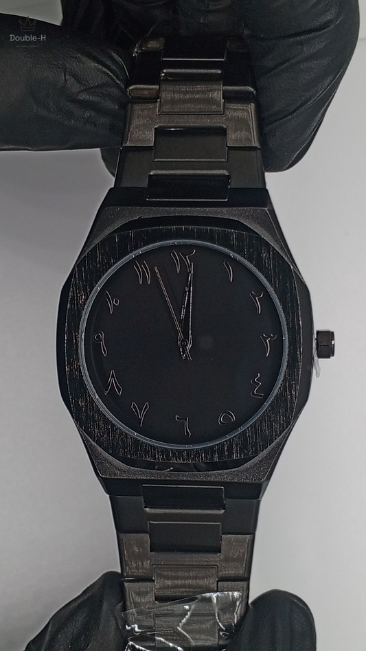 Black Arabic Aura Stainless Steel Watch – Elegant Arabic Numerals Dial