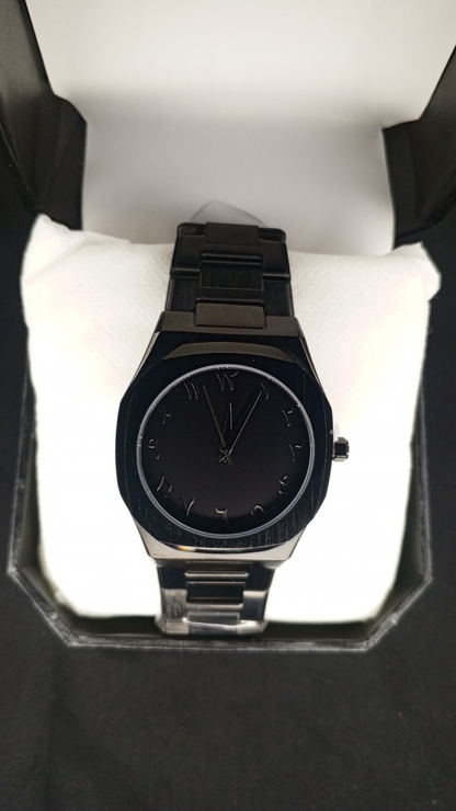 Luxury Black Arabic Aura Watch for Men – Stainless Steel Minimalist Wrist Watch