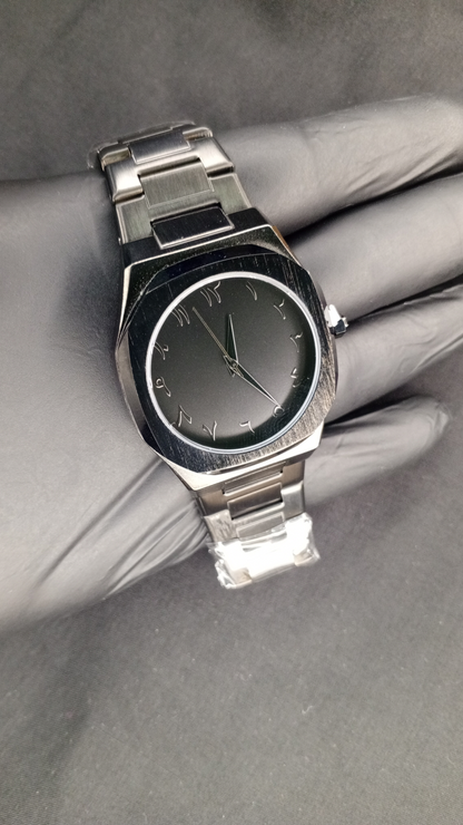 Luxury Black Arabic Aura Watch for Men – Stainless Steel Minimalist Wrist Watch