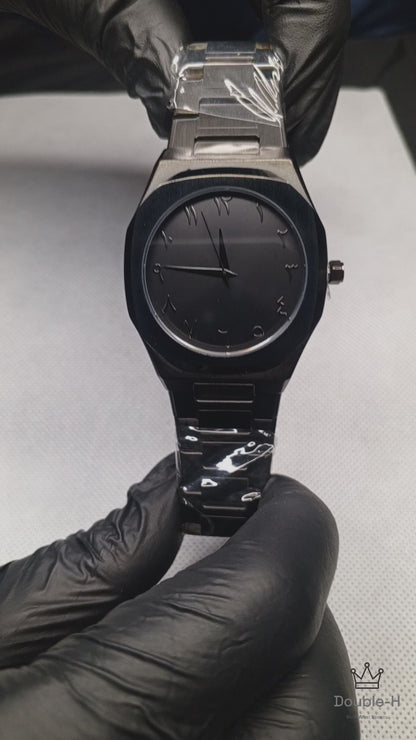 Black Arabic Aura Stainless Steel Watch – Elegant Arabic Numerals Dial