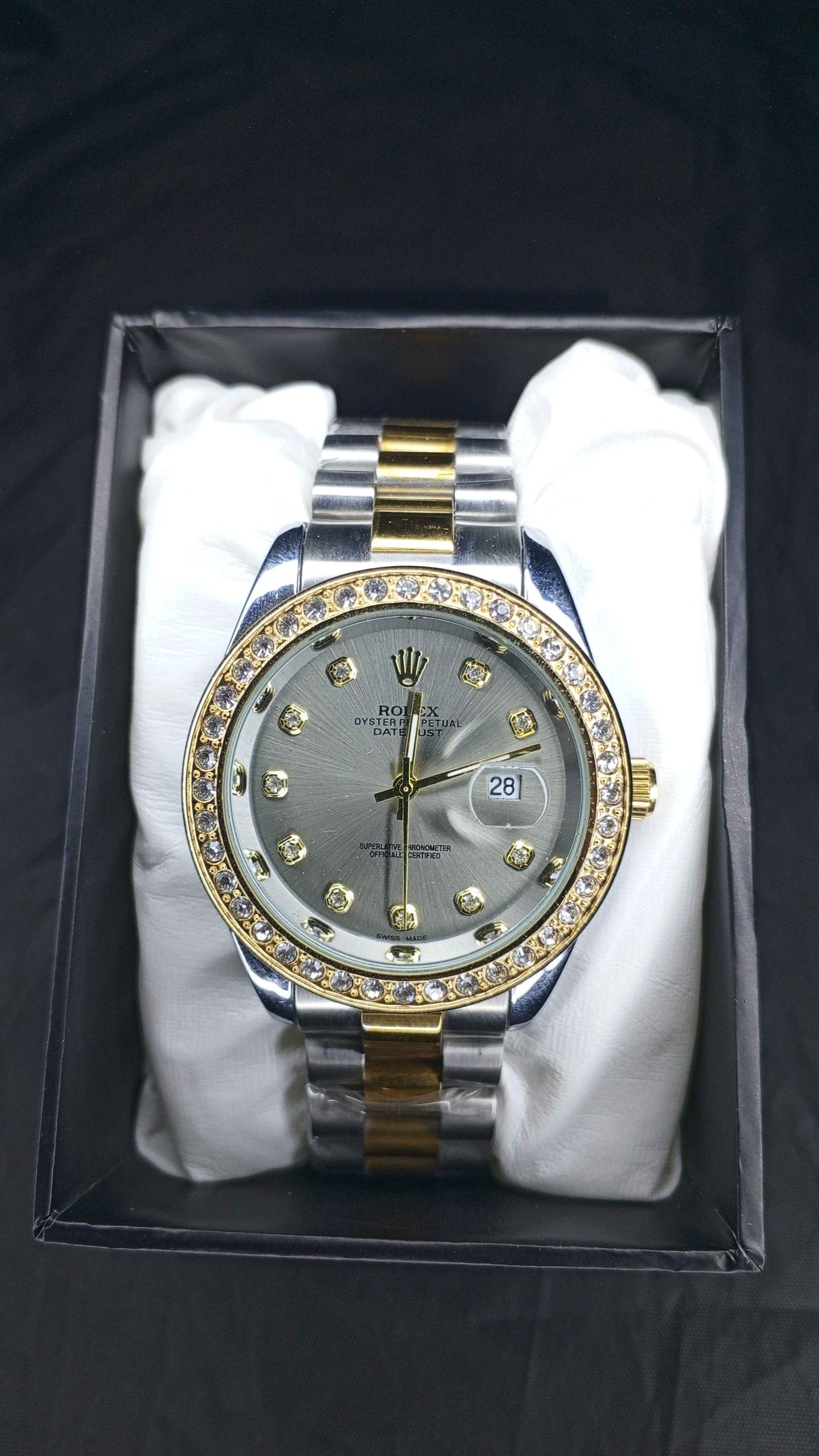 Luxury Rolex Two-Tone Diamond Bezel Watch – Gold Dial with Gold Accents