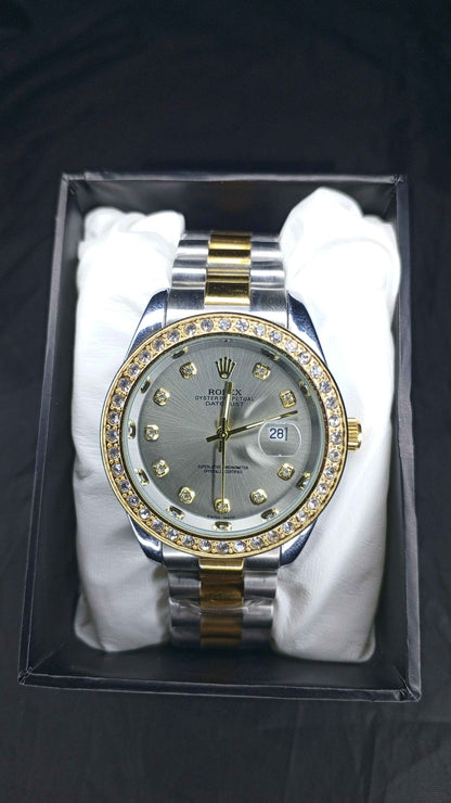 Luxury Rolex Two-Tone Diamond Bezel Watch – Gold Dial with Gold Accents