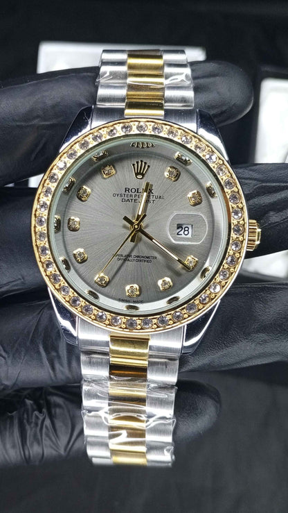 Luxury Rolex Two-Tone Diamond Bezel Watch – Gold Dial with Gold Accents