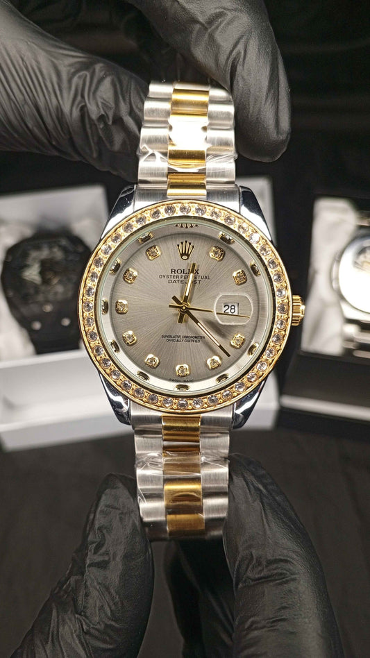 Luxury Rolex Two-Tone Diamond Bezel Watch – Gold Dial with Gold Accents